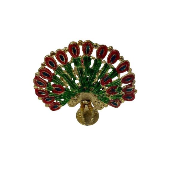 Jeweled Enamel Metal Peacock Trinket Box with Hidden Compartment Vintage - Picture 3 of 5